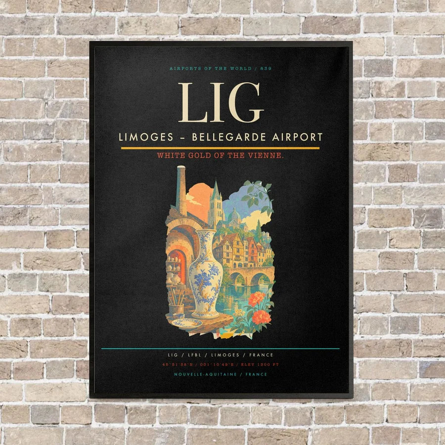 Limoges – Bellegarde Airport LIG vertical canvas print - framed - black background