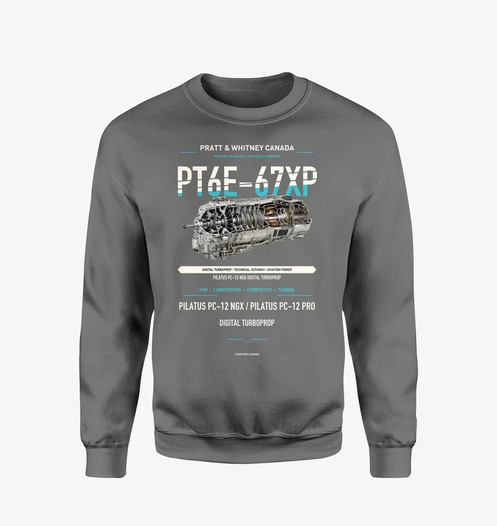 PT6E-67XP design on gray sweatshirt