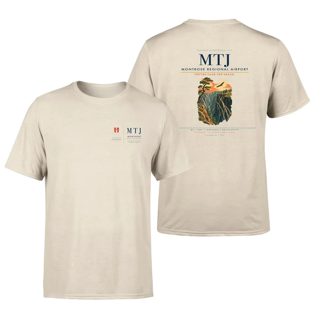 Montrose Regional Airport (MTJ) design printed on beige double-side t-shirt
