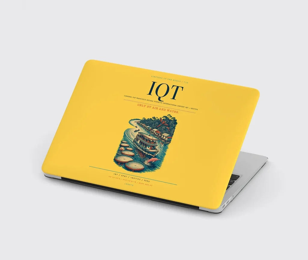 Coronel FAP Francisco Secada Vignetta International Airport (IQT) design on yellow MacBook case