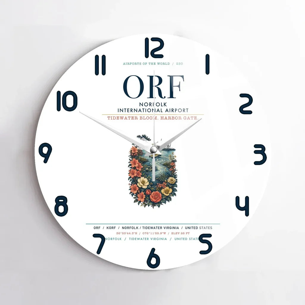 Norfolk International Airport (ORF) design on white no frame wall clock