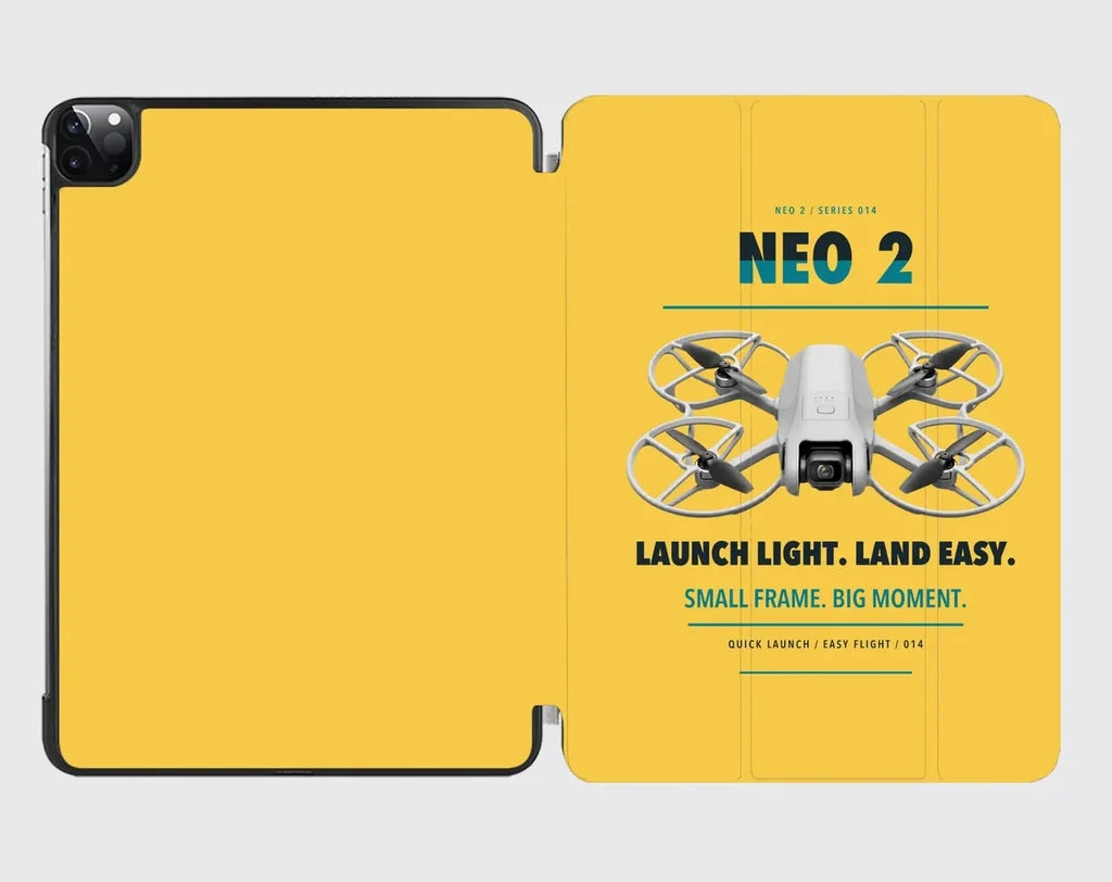 DJI Neo 2 design on yellow ipad tablet case