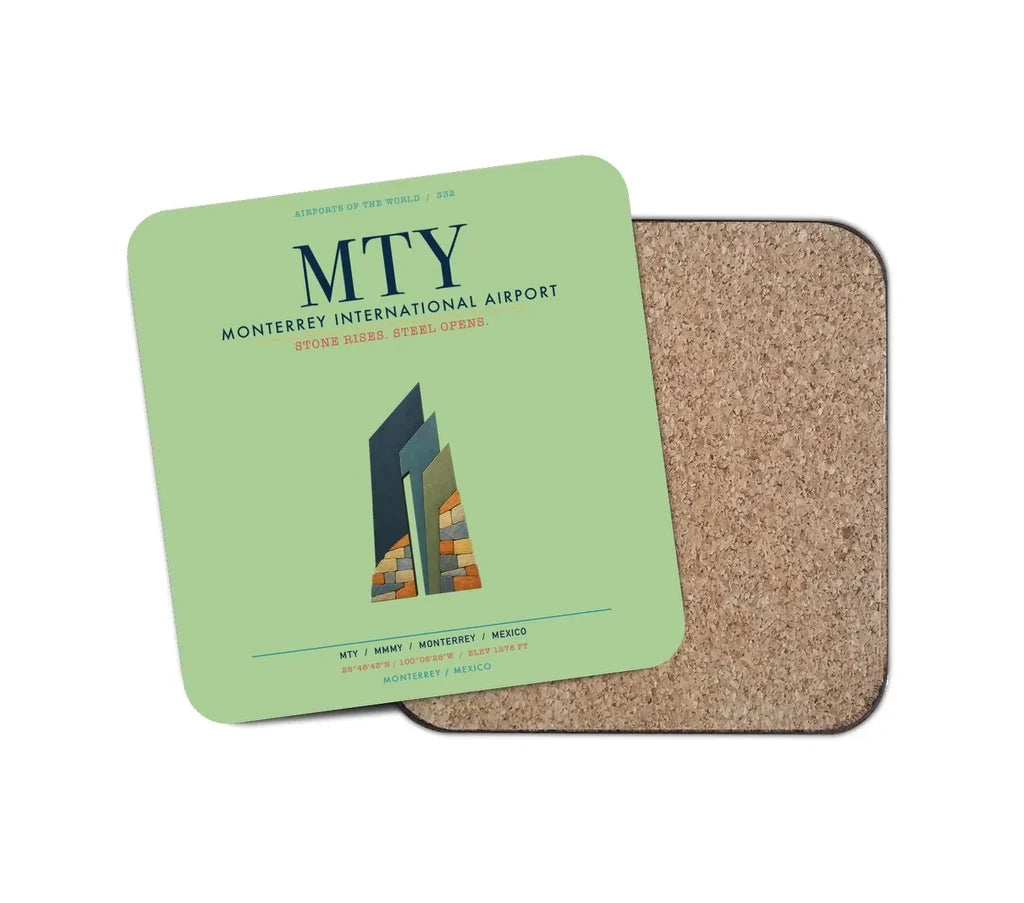 Monterrey International Airport (MTY) design on light green 1 piece coaster