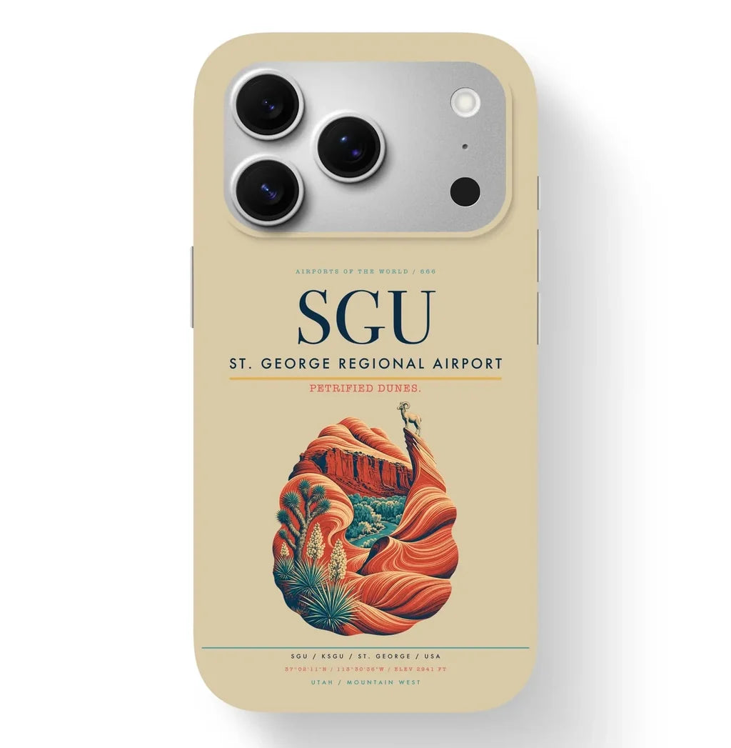 St. George Airport (SGU) design on beige iPhone 17 Pro MagSafe case