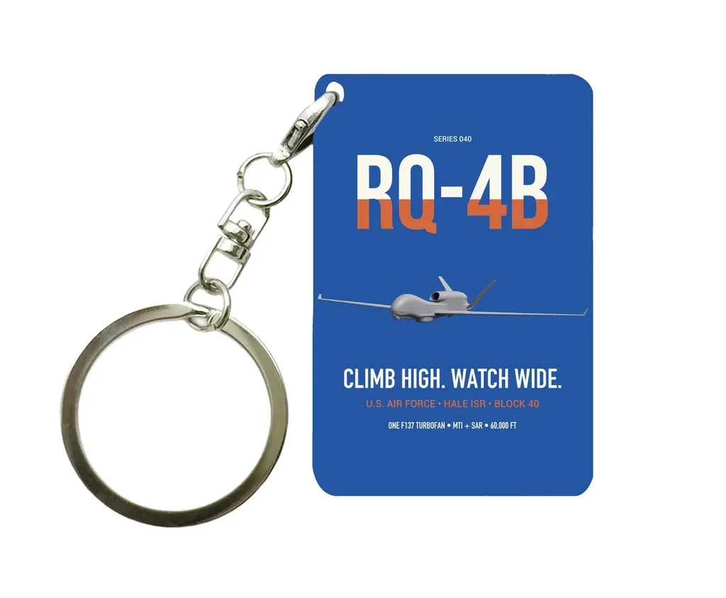 RQ-4B Global Hawk design on blue designed key chain, double-side print