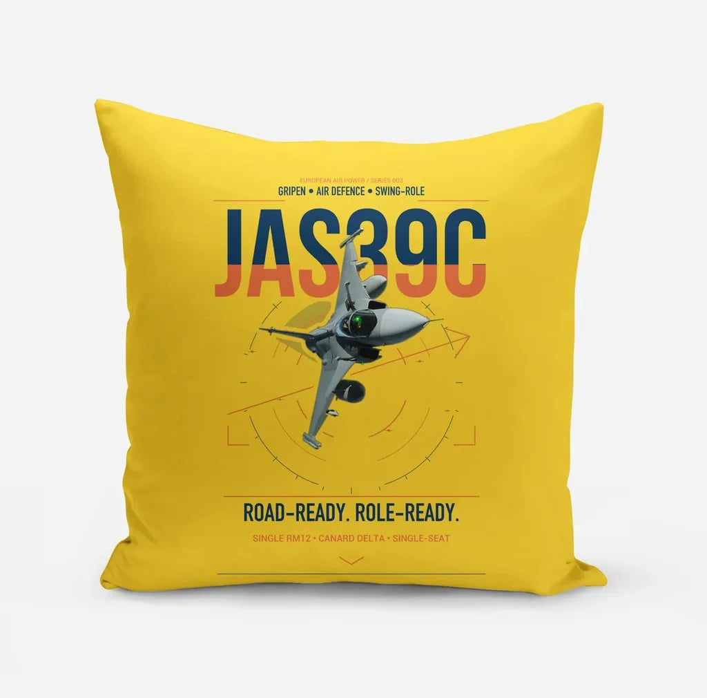 Saab JAS 39C Gripen design on yellow pillow