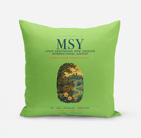 Thumbnail for Louis Armstrong New Orleans International Airport (MSY) design on light green pillow