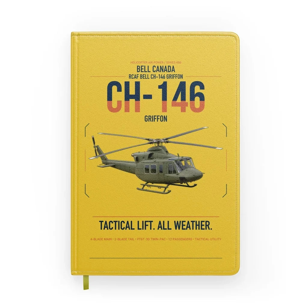 Bell Canada CH-146 Griffon design on yellow notebook