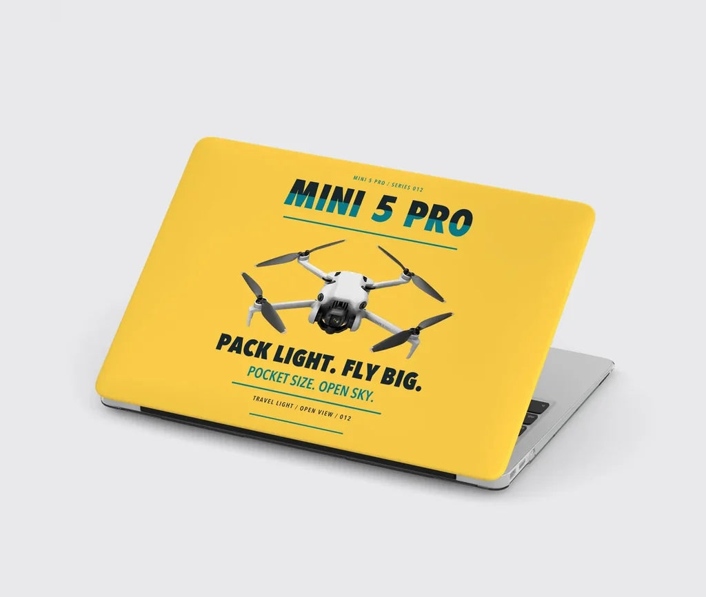 DJI Mini 5 Pro design on yellow MacBook case