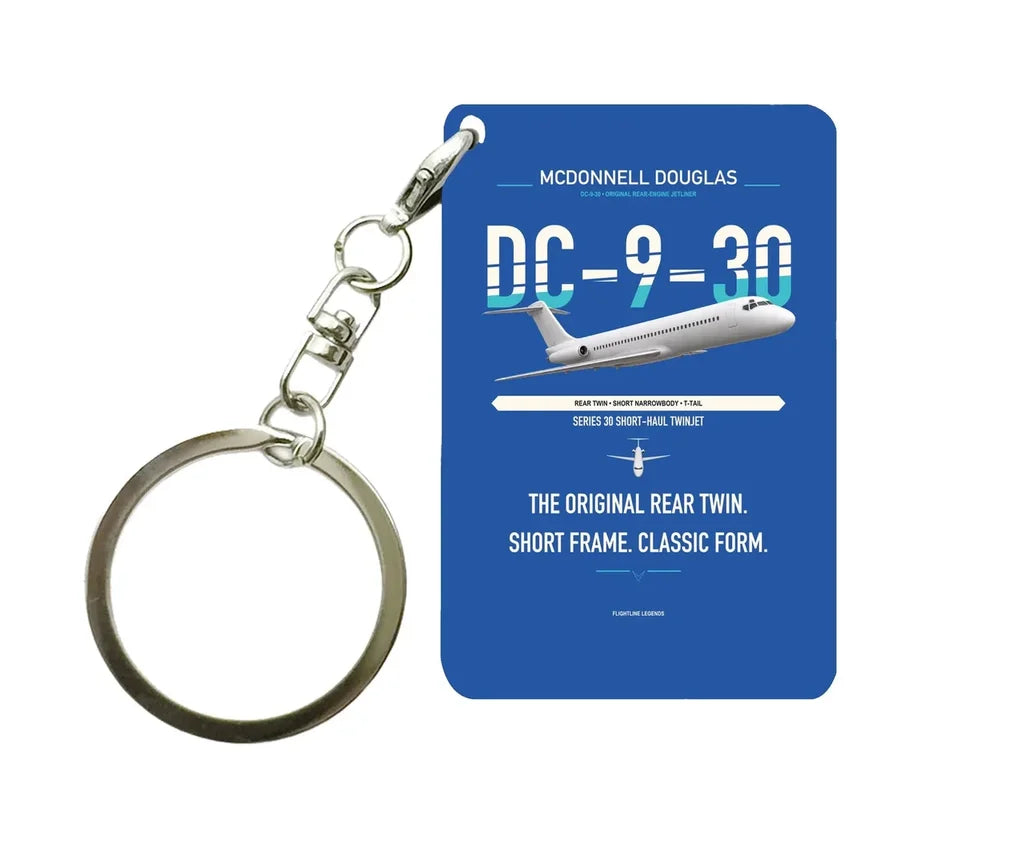 McDonnell Douglas DC-9-30 design on blue designed key chain, double-side print