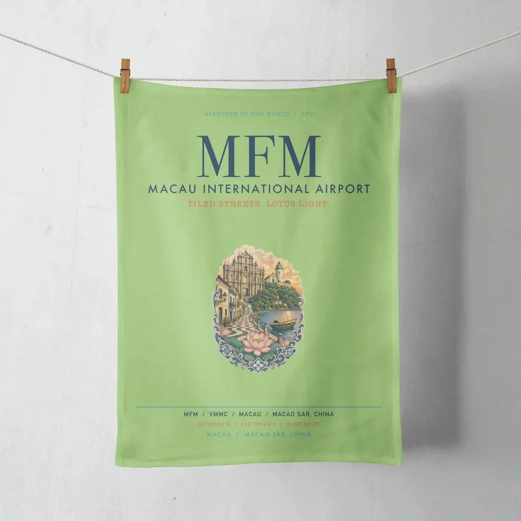 Macau International Airport (MFM) design on light green towel