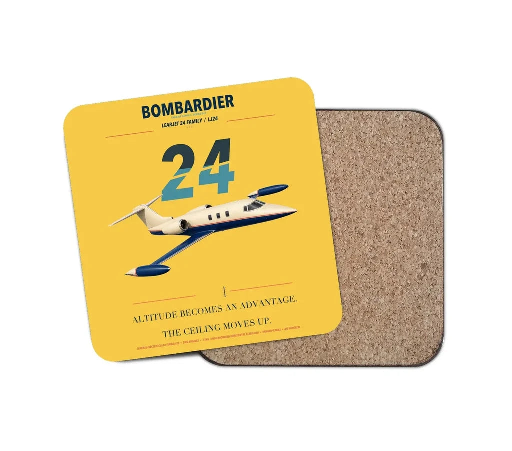 Bombardier Learjet 24 design on yellow 1 piece coaster