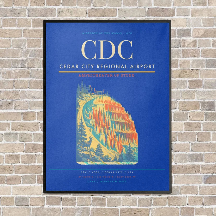 Cedar City Regional Airport CDC - Canvas Framed - Blue