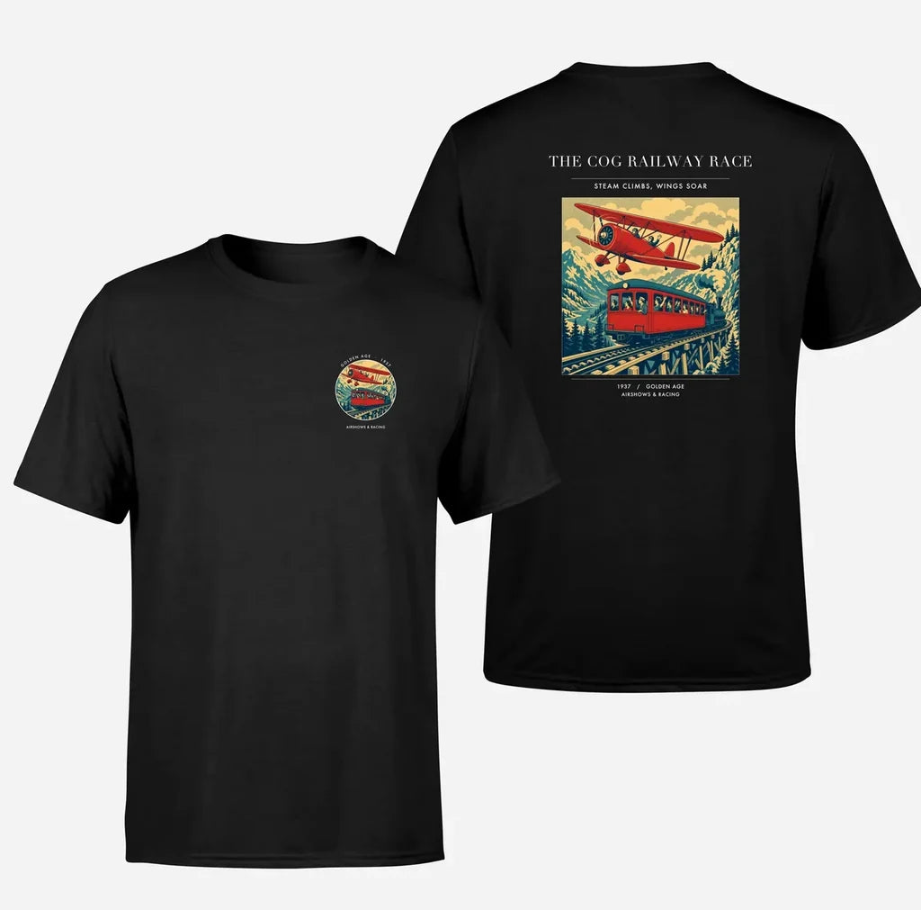 VINTAGE G4347 - The Cog Railway Race - Double-Side T-Shirt design on black double side t shirt