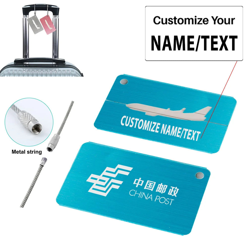 China Postal Airlines Aluminum Airplane Luggage tag, Blue + NAME