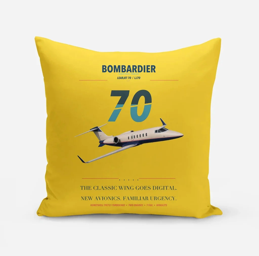 Bombardier Learjet 70 design on yellow pillow
