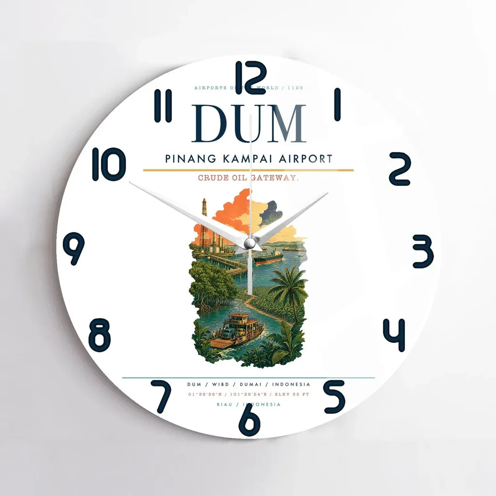 Pinang Kampai Airport (DUM) design on white no frame wall clock