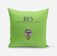 Thumbnail for Belfast International Airport (BFS) design on light green pillow