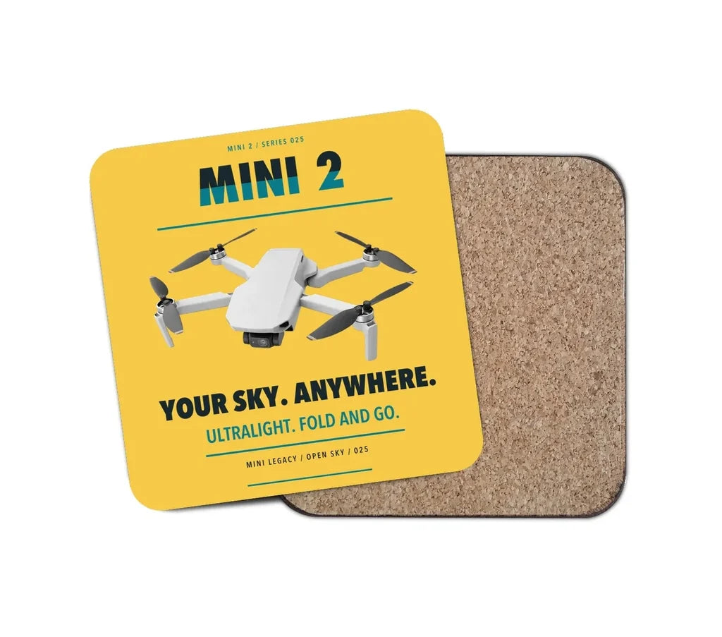 DJI Mini 2 design on yellow 1 piece coaster