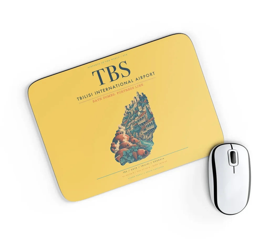 Tbilisi International Airport (TBS) design on yellow rectangle mouse pad