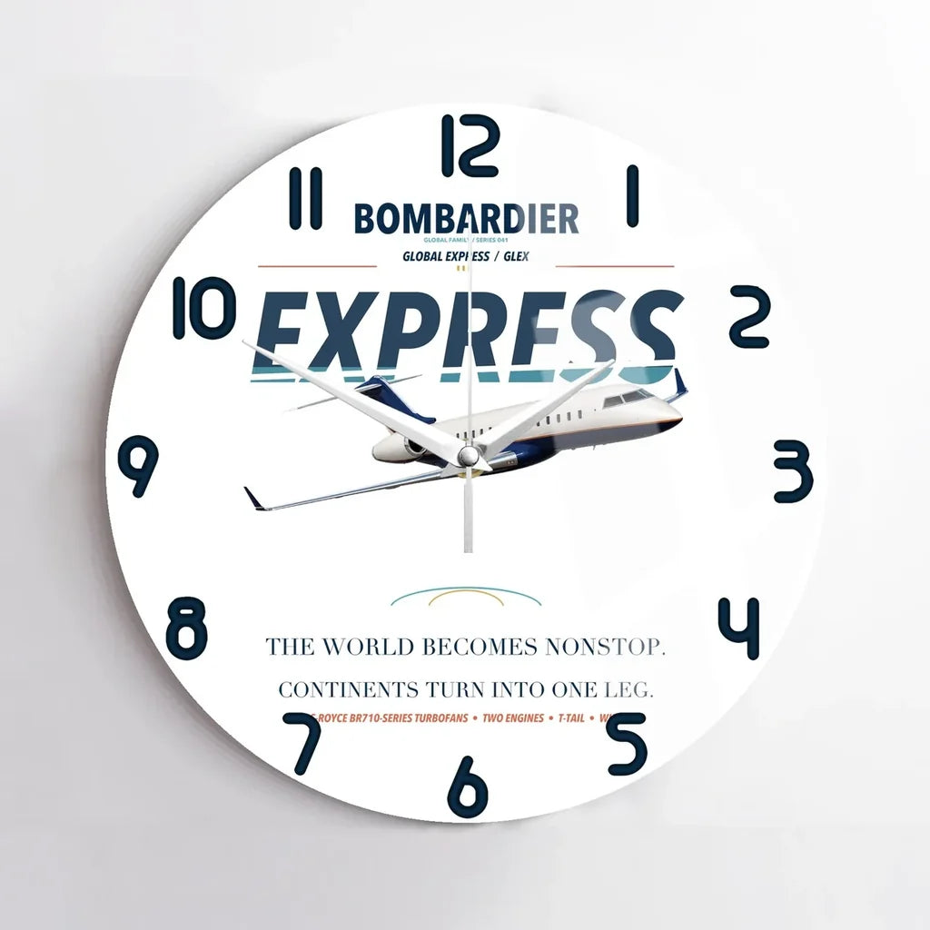 Bombardier Global Express design on white no frame wall clock