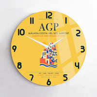 Thumbnail for Malaga-Costa del Sol Airport (AGP) design on yellow no frame wall clock