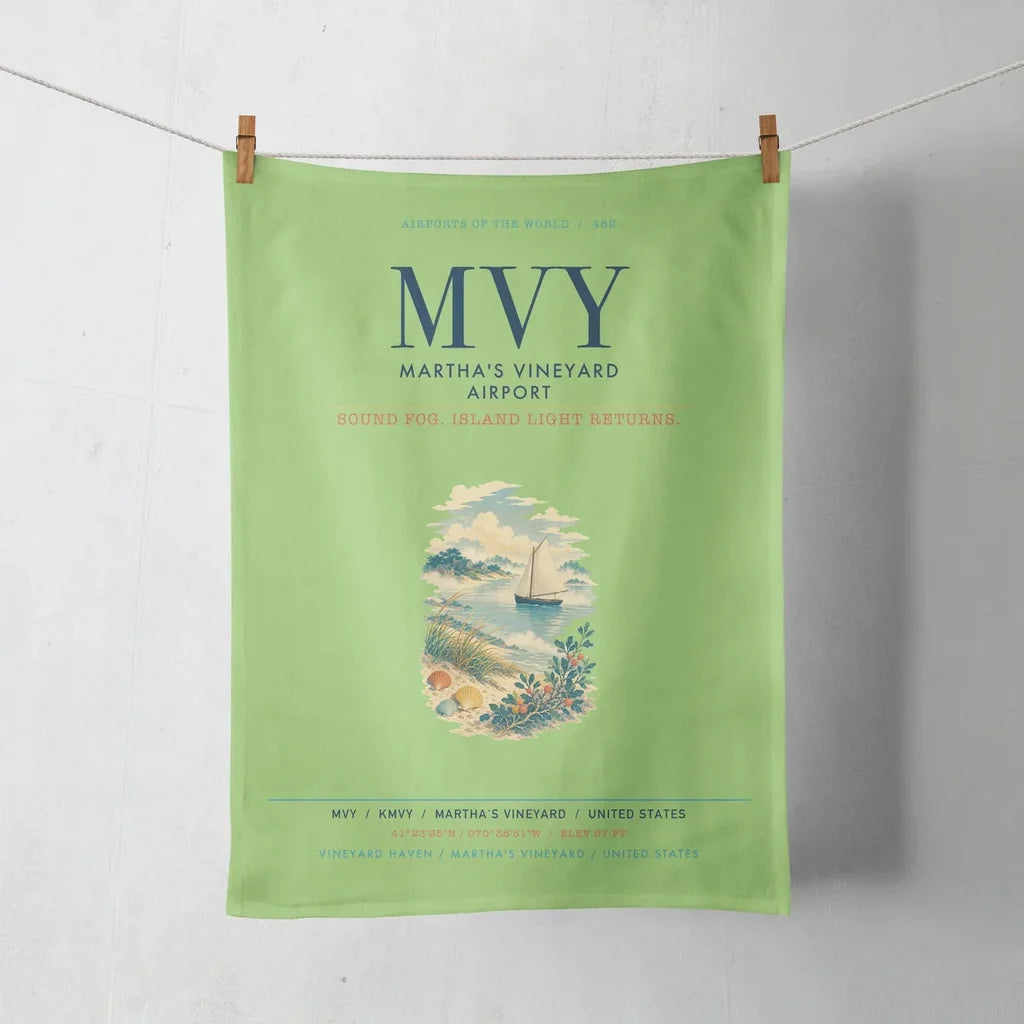 Martha's Vineyard Airport (MVY) design on light green towel