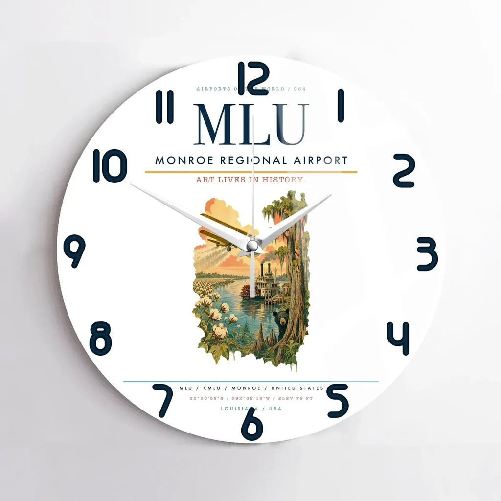 Monroe Regional Airport (MLU) design on white no frame wall clock