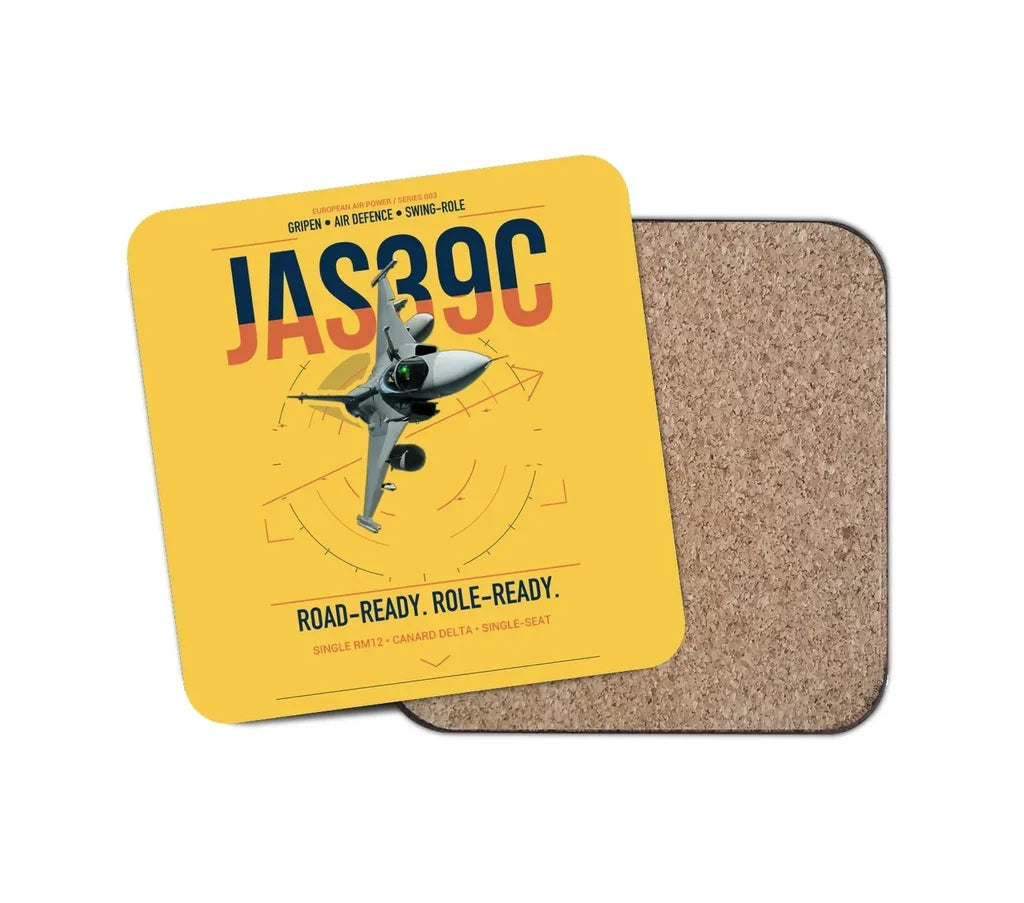 Saab JAS 39C Gripen design on yellow 1 piece coaster