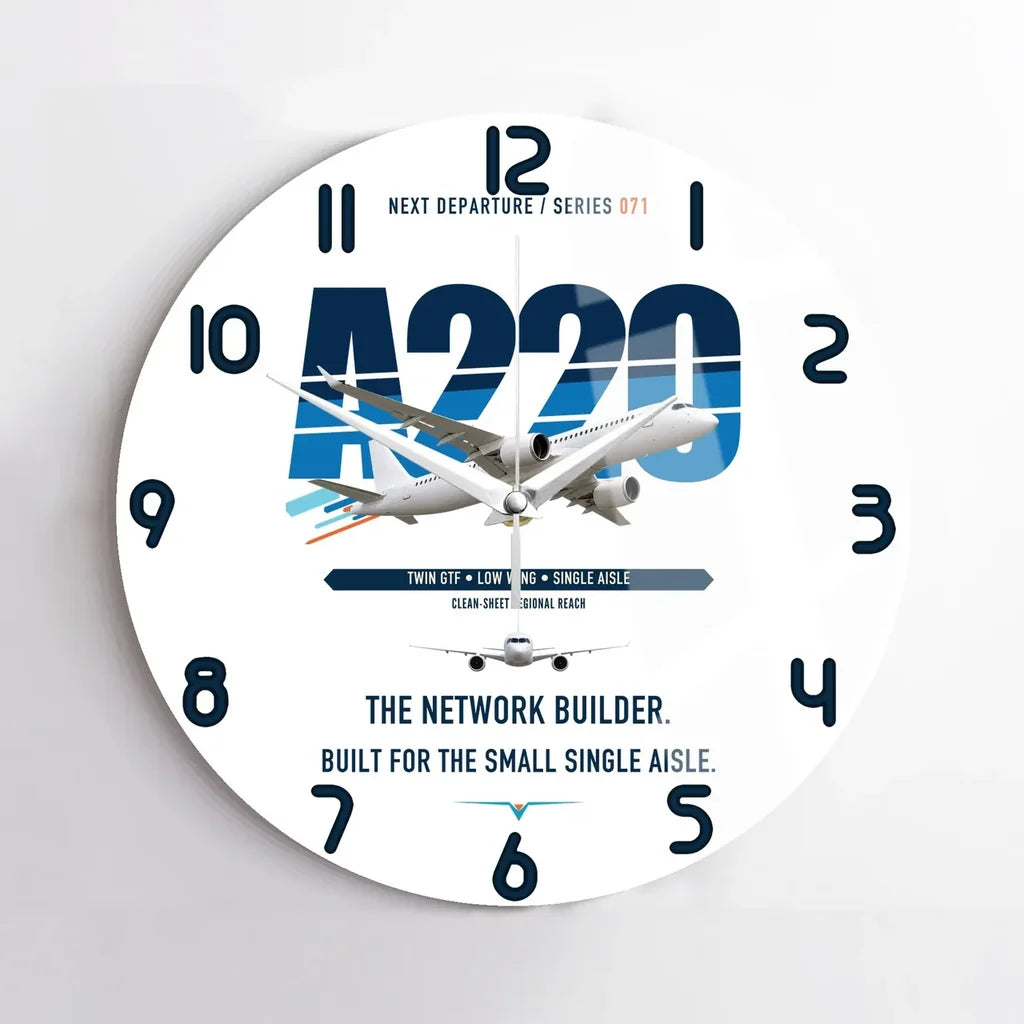 Airbus A220-300 design on white no frame wall clock