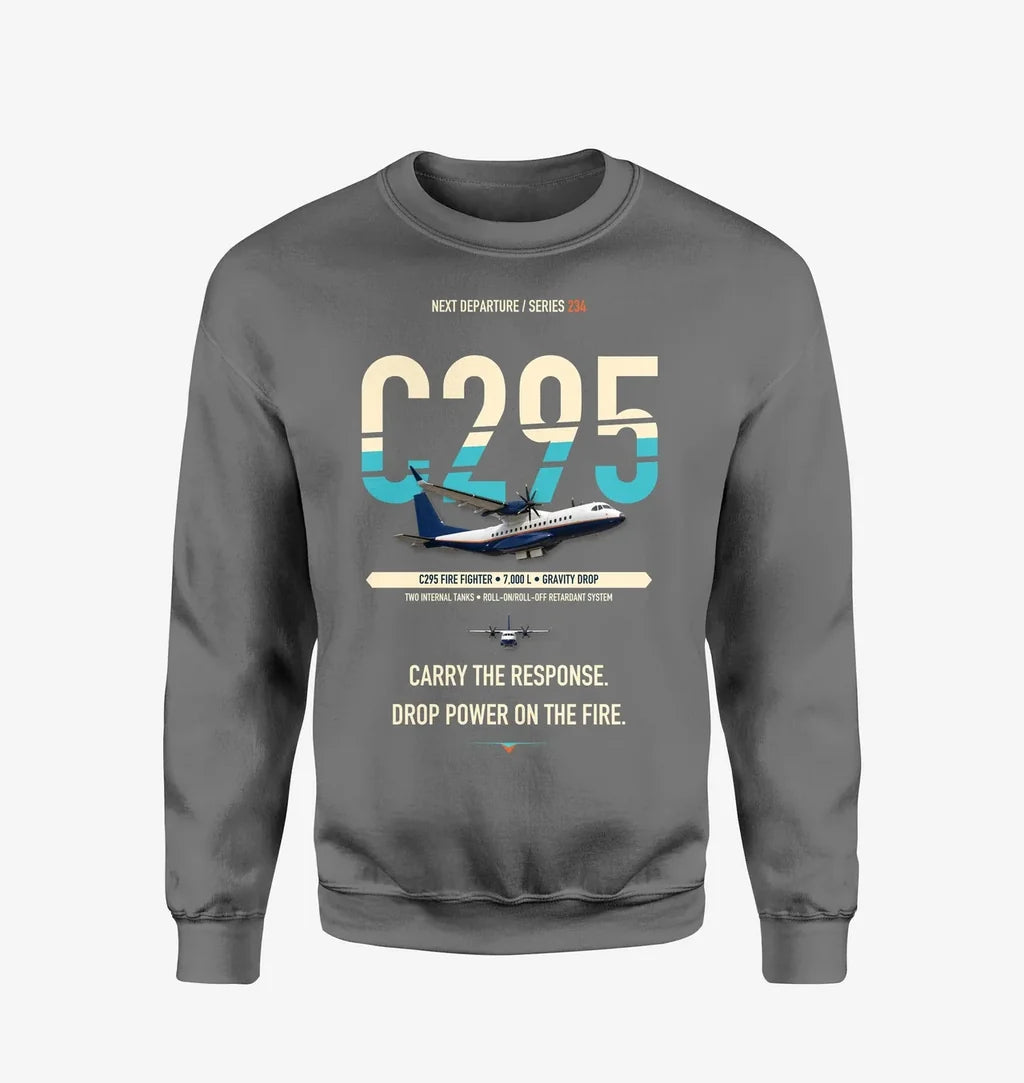 Airbus C295 Firefighter design on gray sweatshirt