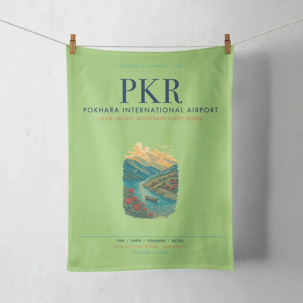 Pokhara International Airport (PKR) design on light green towel
