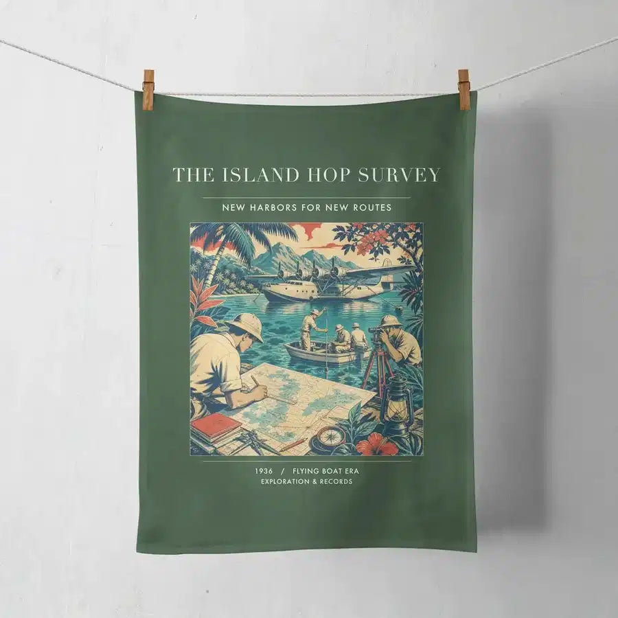 VINTAGE G4209 - The Island Hop Survey - Designed Towels design on darkgreen