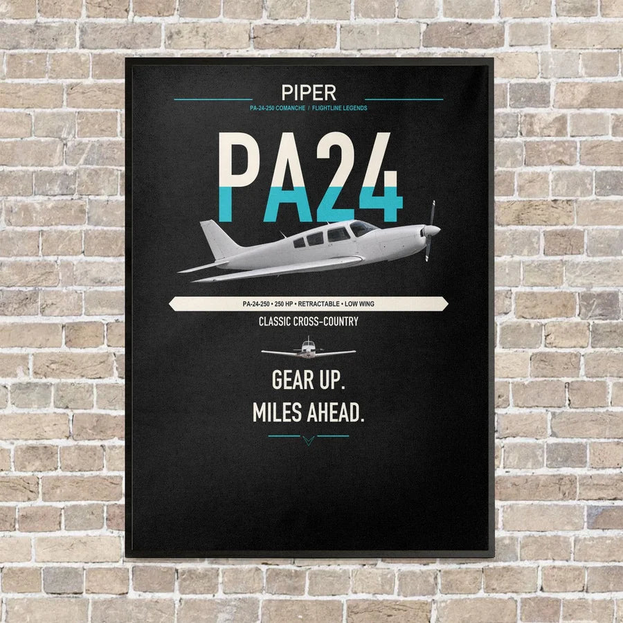 Piper PA-24-250 Comanche 250 vertical canvas print - framed - black background