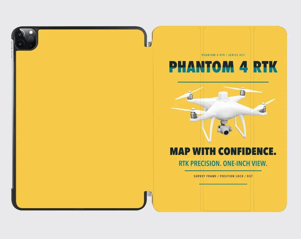 DJI Phantom 4 RTK design on yellow ipad tablet case