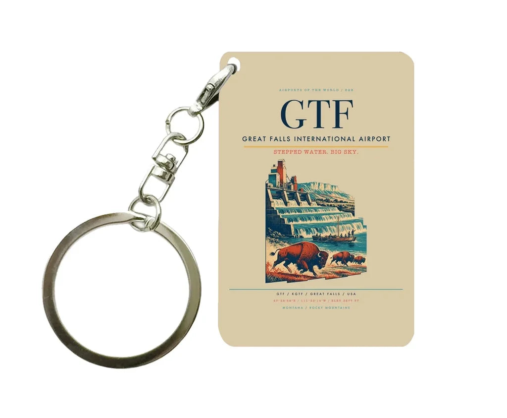 Great Falls International Airport (GTF) design on beige key chain