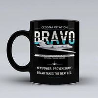 Thumbnail for Cessna Citation Bravo design on black ceramic mug, double-side print