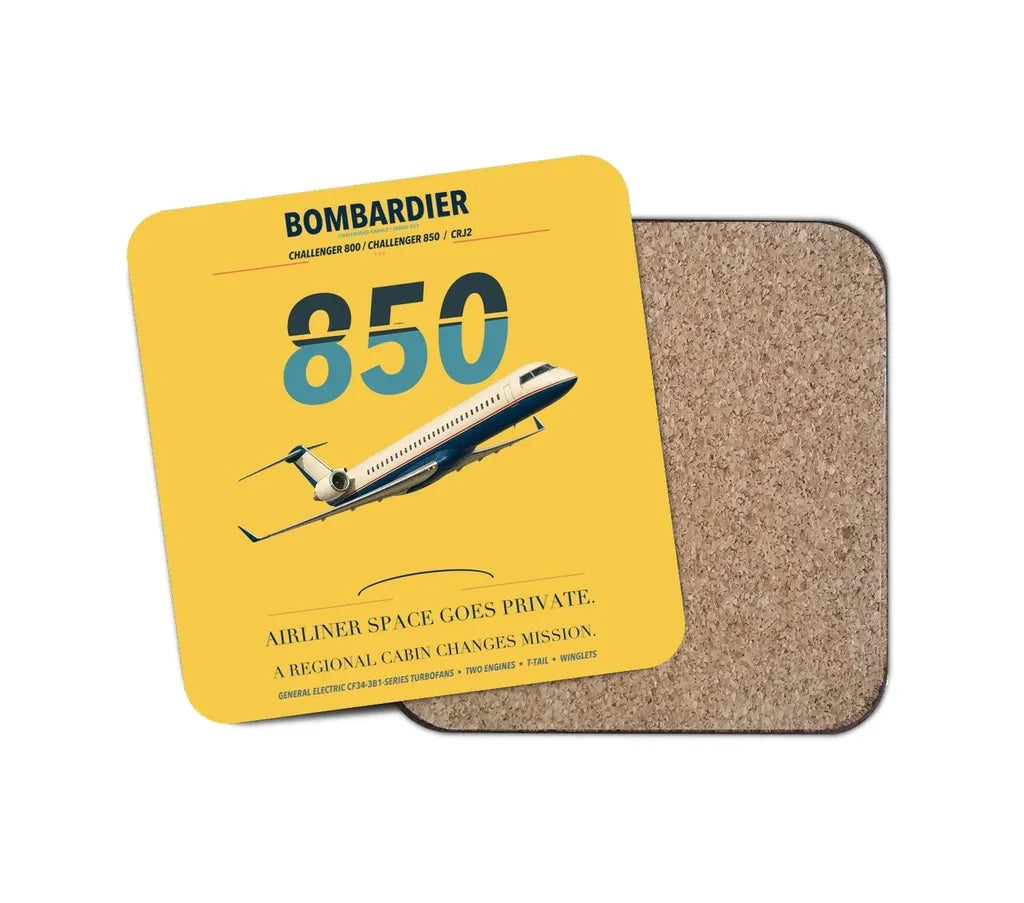 Bombardier Challenger 850 design on yellow 1 piece coaster