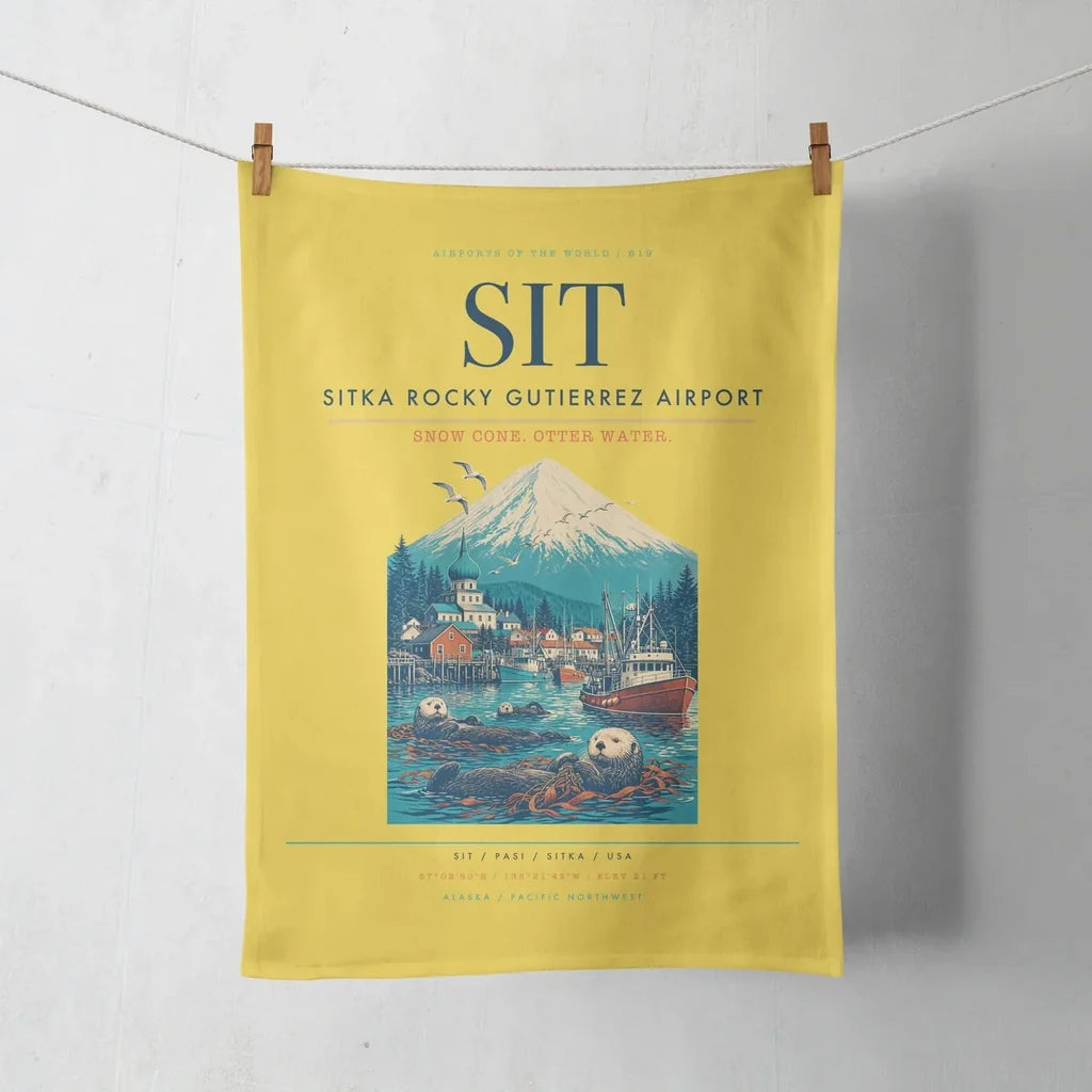 Sitka Rocky Gutierrez Airport (SIT) design on yellow towel