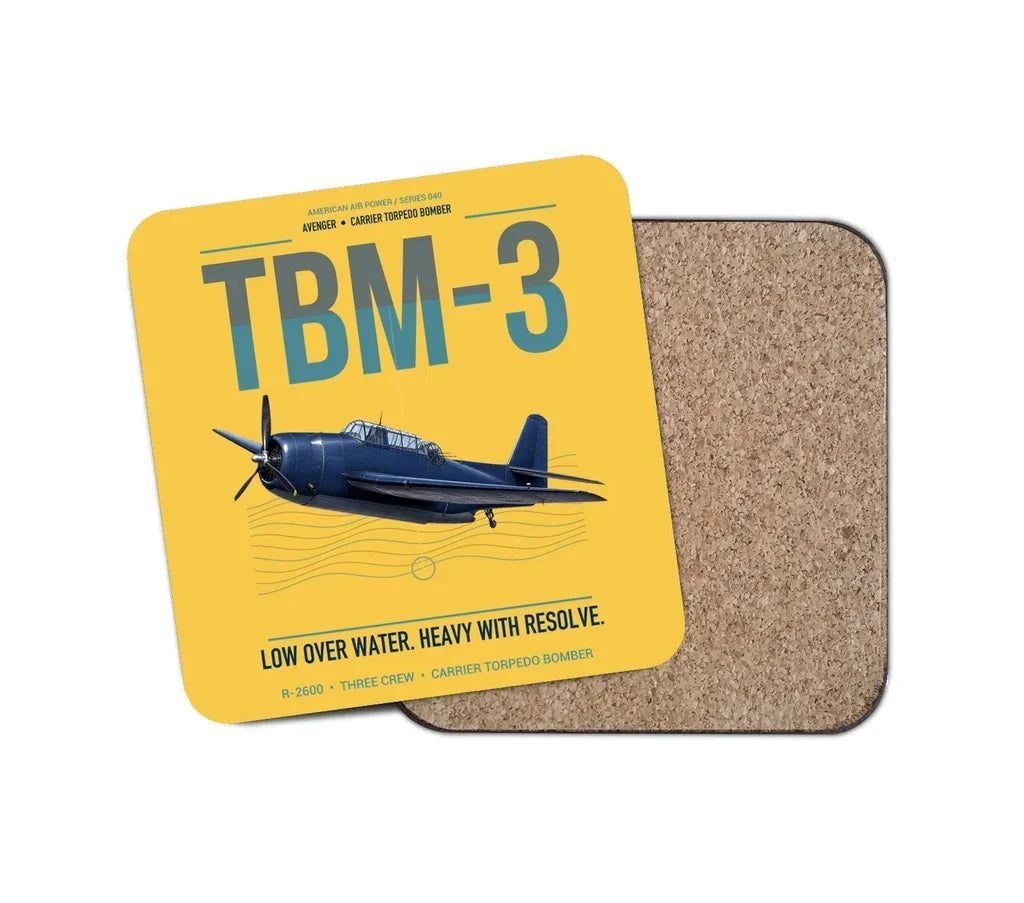 TBM-3 Avenger design on yellow 1 piece coaster