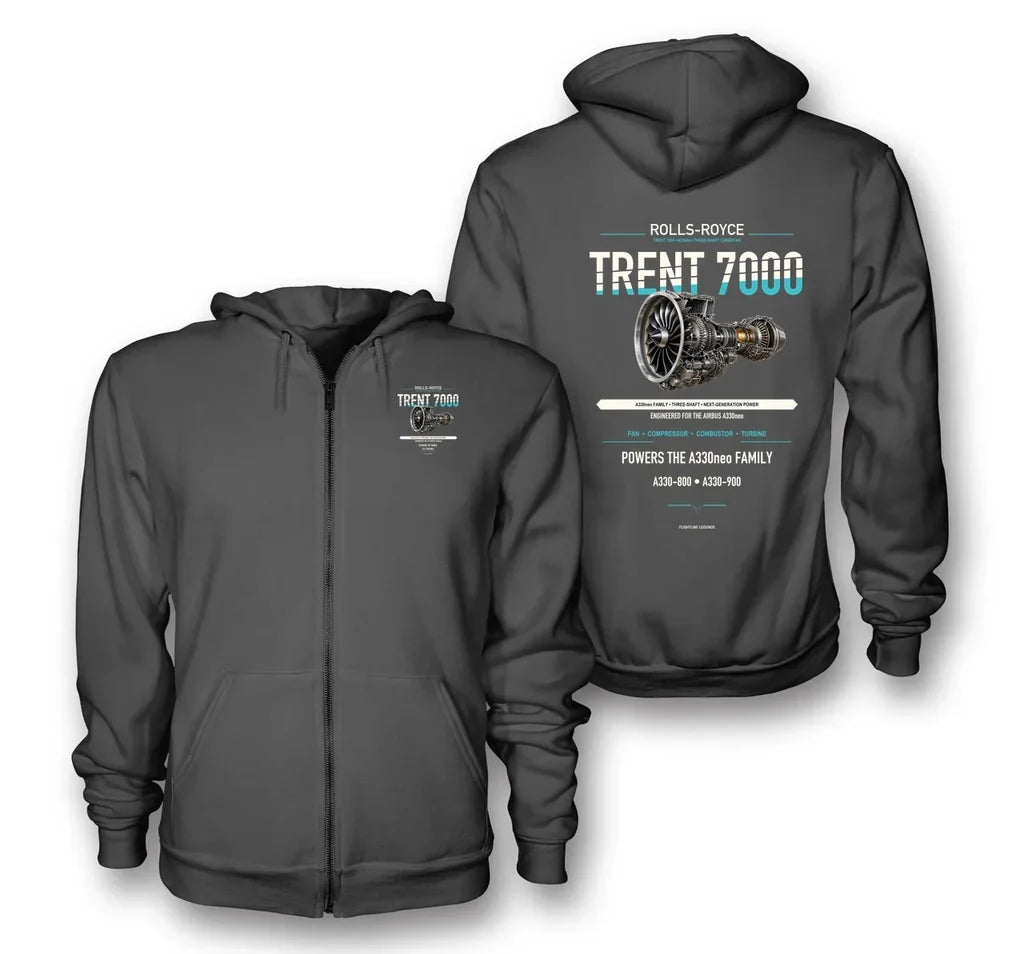 TRENT 7000 design on dark gray zipped hoodie