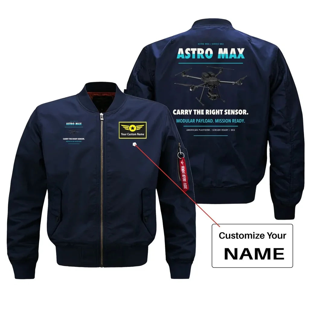 Freefly Astro Max design on blue bomber with custom name badge