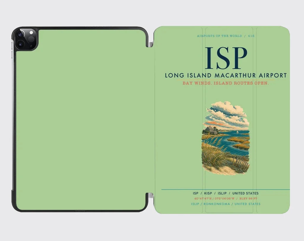 Long Island MacArthur Airport (ISP) design on light green ipad tablet case