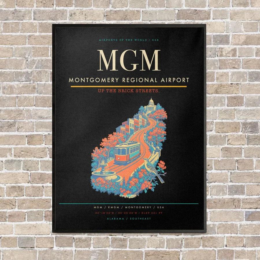 Montgomery Regional Airport MGM vertical canvas print - framed - black background