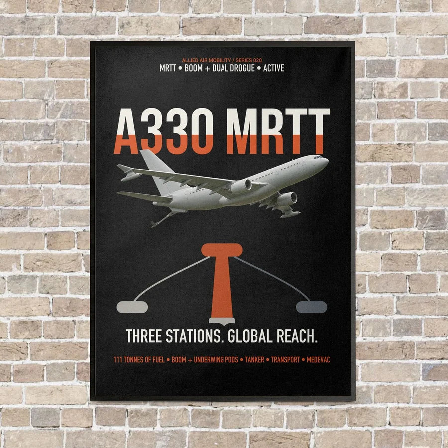 Airbus A330 MRTT vertical canvas print - framed - black background
