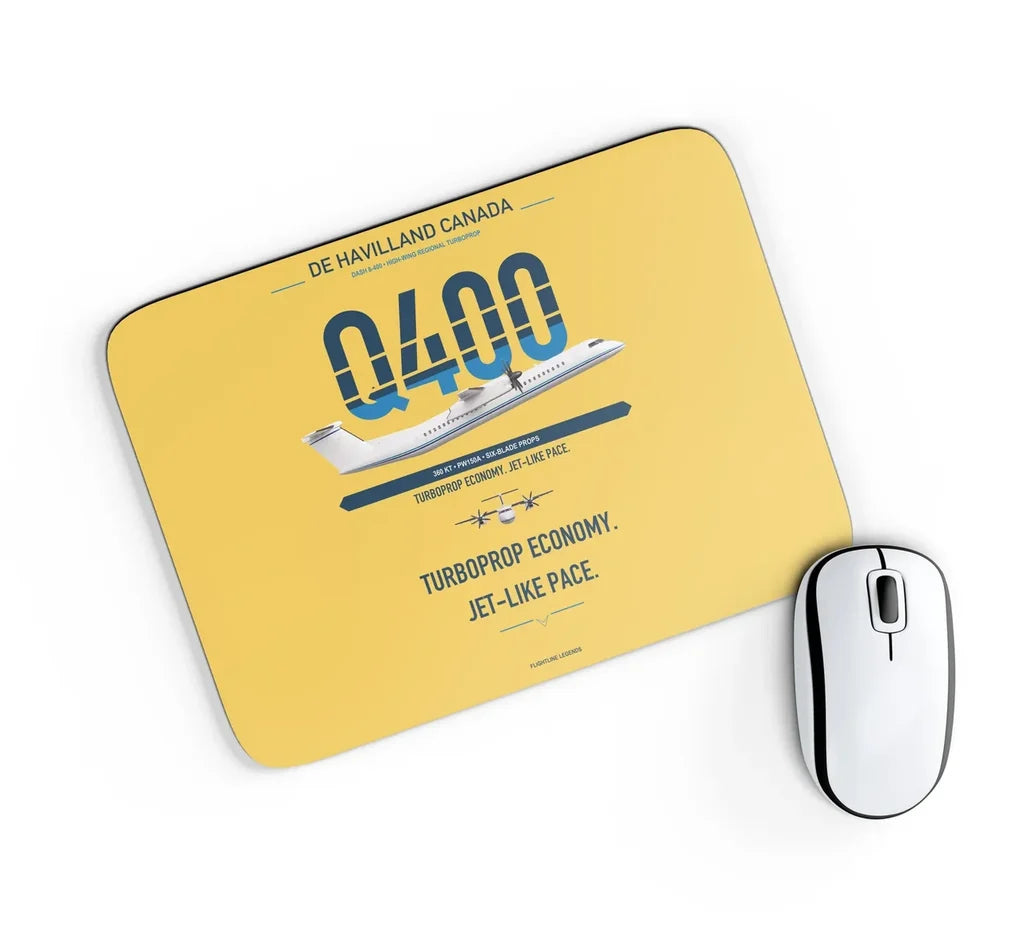 De Havilland Dash 8-400 design on yellow rectangle mouse pad