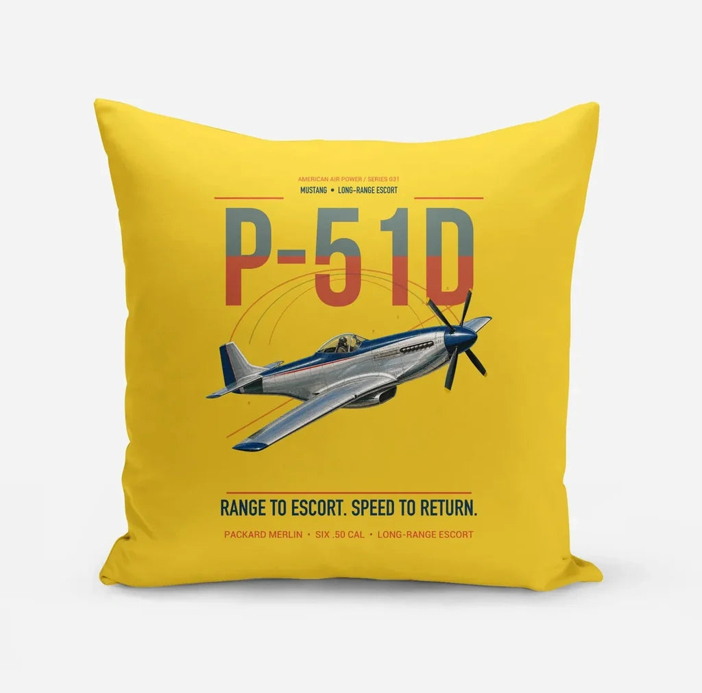P-51D Mustang design on yellow pillow
