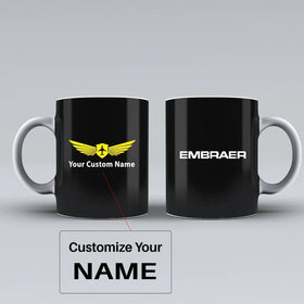 Embraer & Text Ceramic White Mugs