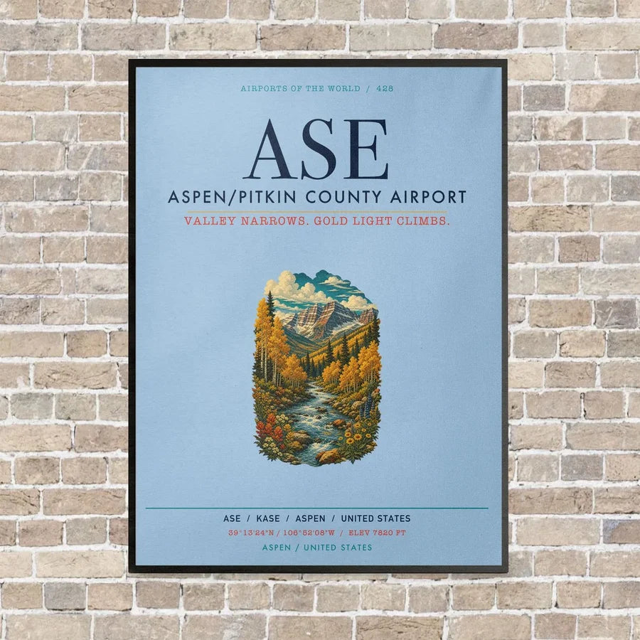 Aspen - Pitkin County Airport ASE vertical canvas print - framed - light blue background