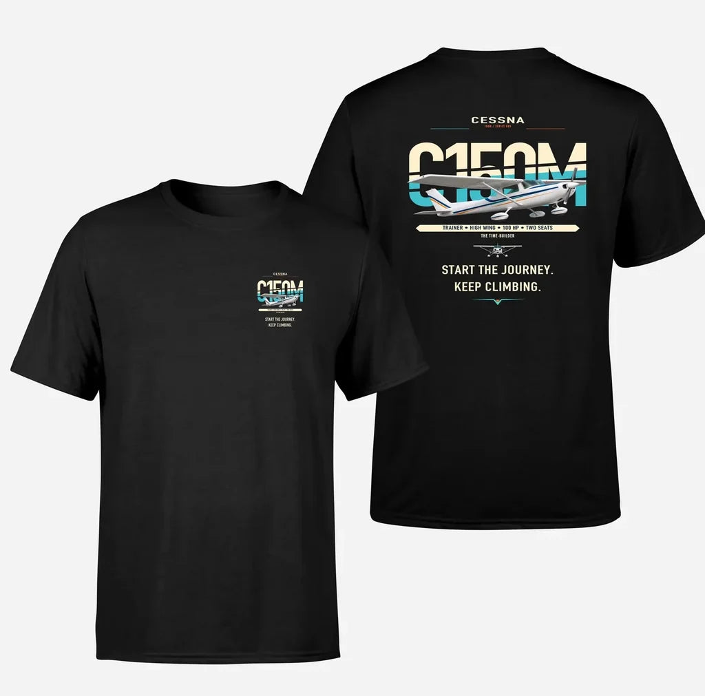 Cessna 150M design on black t-shirt, double-side print